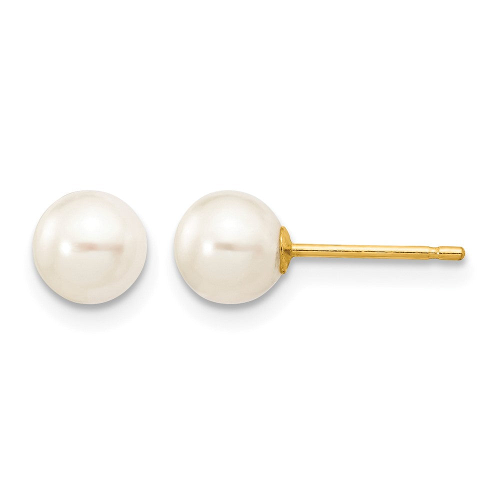 10k 5-6mm White Round Freshwater Cultured Pearl Stud Post Earrings