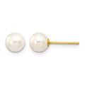 10k 5-6mm White Round Freshwater Cultured Pearl Stud Post Earrings