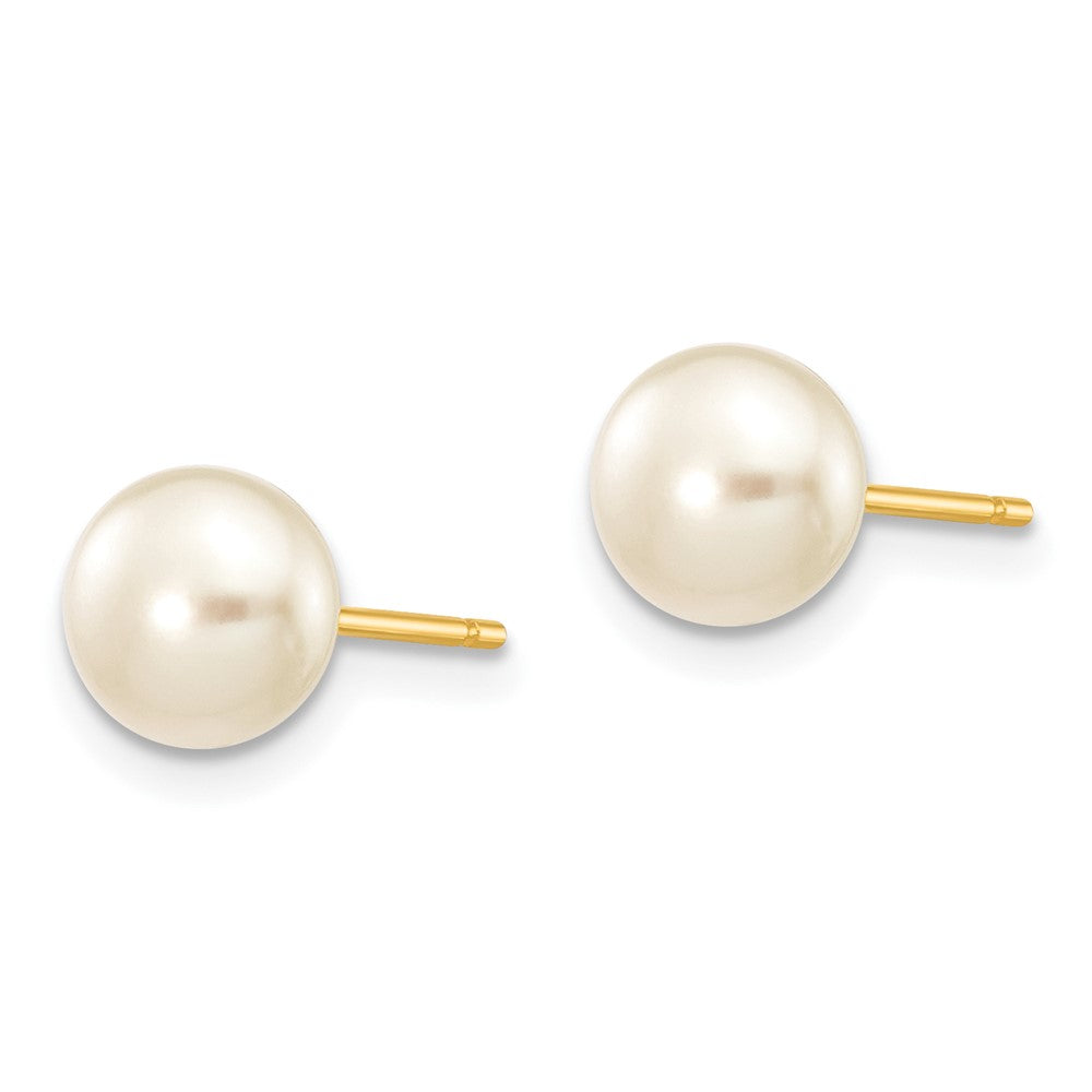 10k 6-7mm White Button Freshwater Cultured Pearl Stud Post Earrings