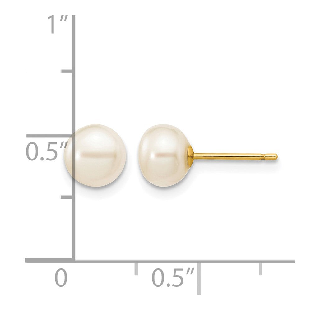 10k 6-7mm White Button Freshwater Cultured Pearl Stud Post Earrings