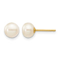 10k 6-7mm White Button Freshwater Cultured Pearl Stud Post Earrings