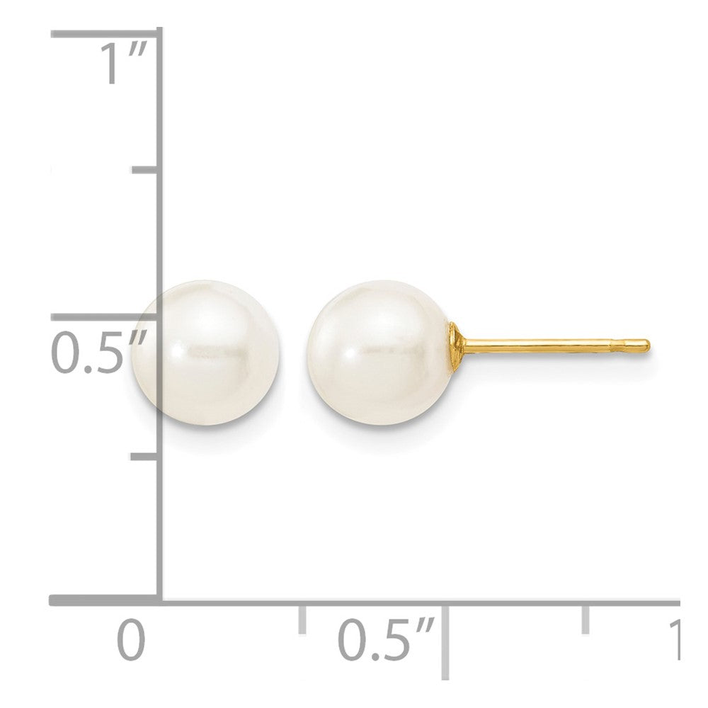 10k 6-7mm White Round Freshwater Cultured Pearl Stud Post Earrings