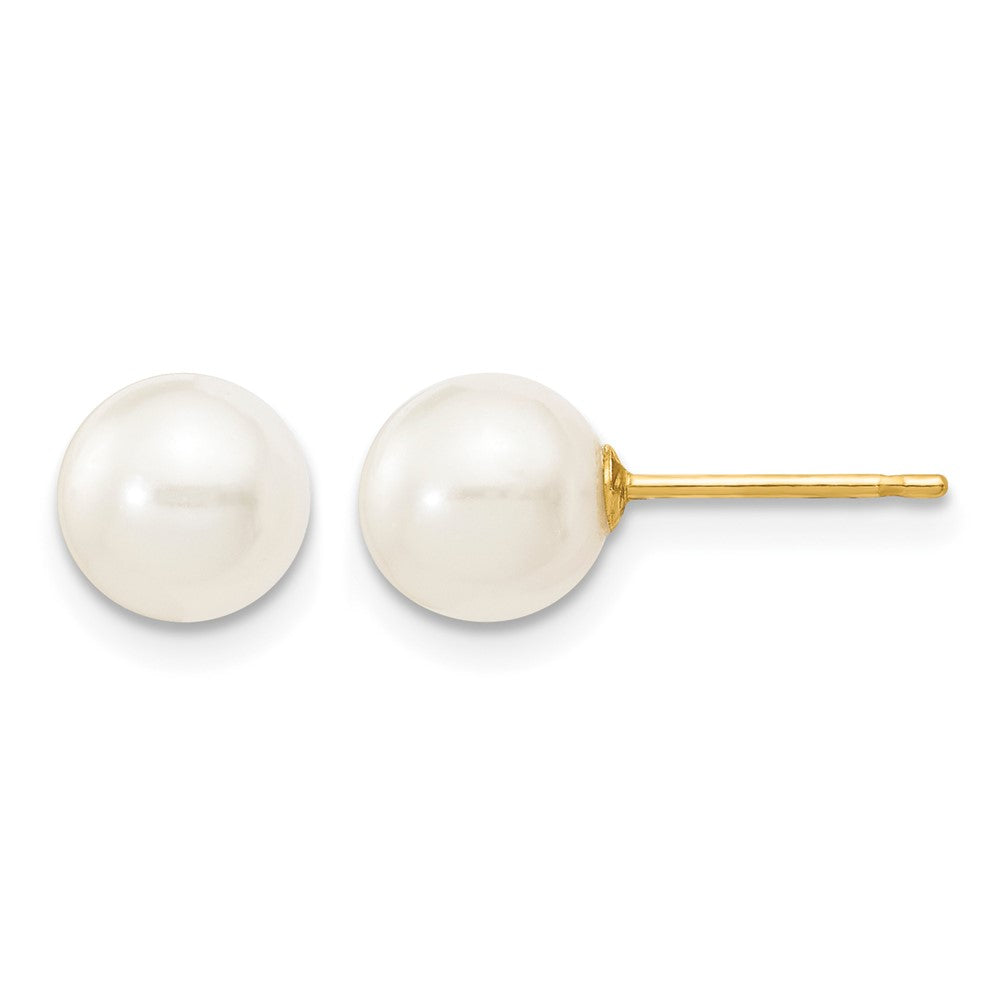 10k 6-7mm White Round Freshwater Cultured Pearl Stud Post Earrings