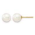 10k 6-7mm White Round Freshwater Cultured Pearl Stud Post Earrings
