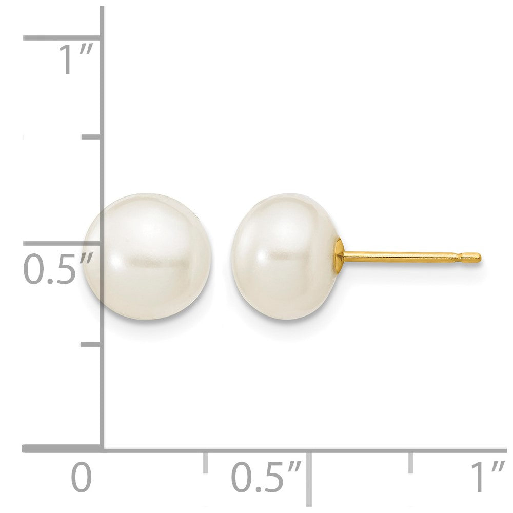 10k 7-8mm White Button Freshwater Cultured Pearl Stud Post Earrings