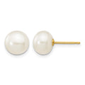 10k 7-8mm White Button Freshwater Cultured Pearl Stud Post Earrings