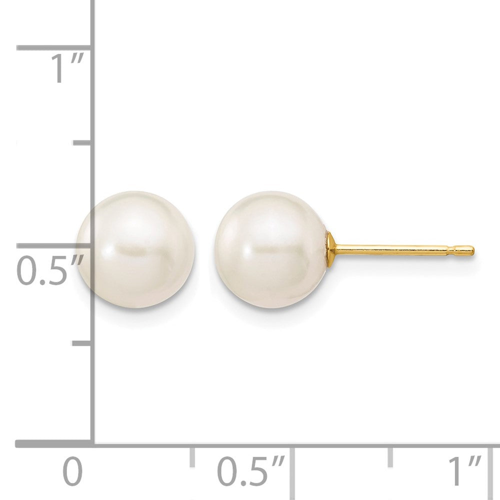 10k 7-8mm White Round Freshwater Cultured Pearl Stud Post Earrings