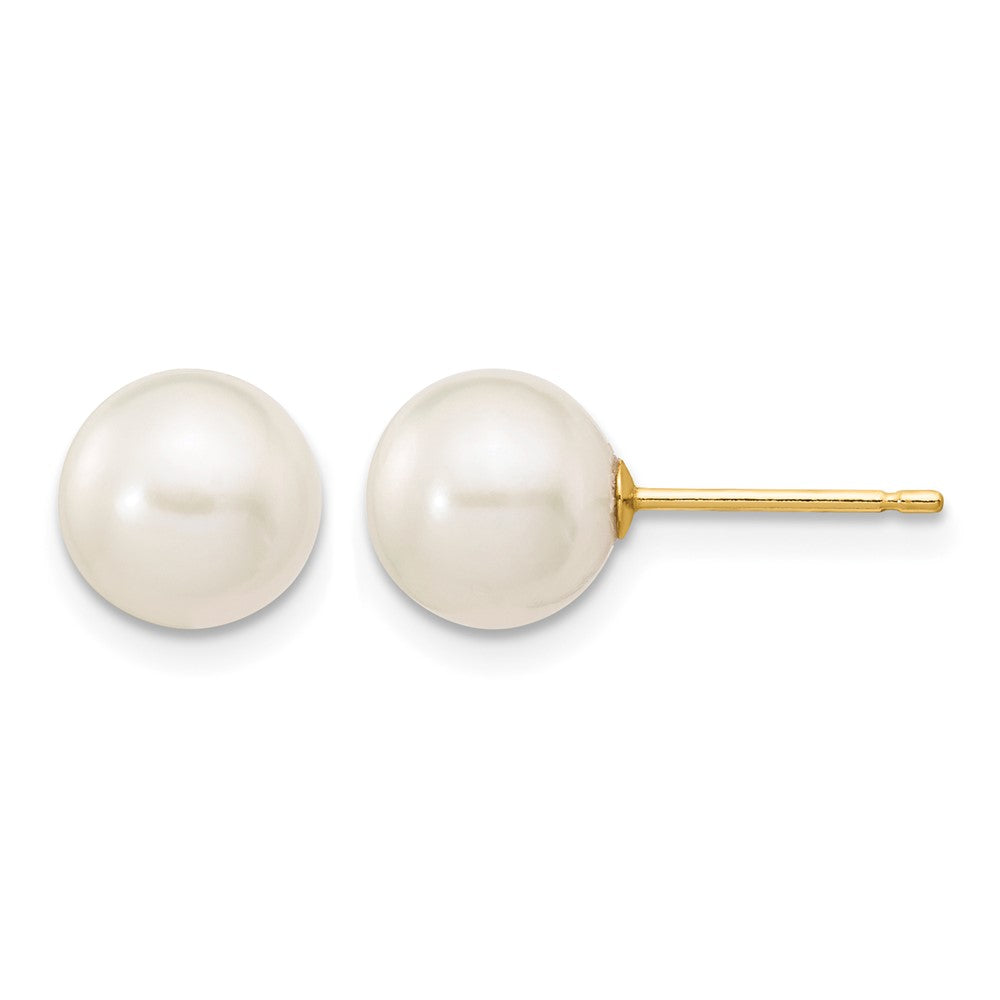 10k 7-8mm White Round Freshwater Cultured Pearl Stud Post Earrings