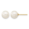 10k 7-8mm White Round Freshwater Cultured Pearl Stud Post Earrings