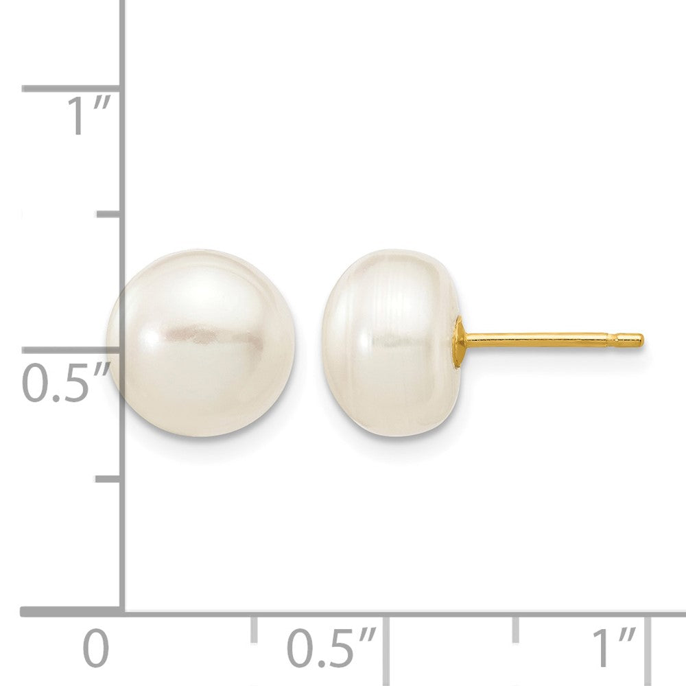 10k 8-9mm White Button Freshwater Cultured Pearl Stud Post Earrings