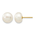10k 8-9mm White Button Freshwater Cultured Pearl Stud Post Earrings