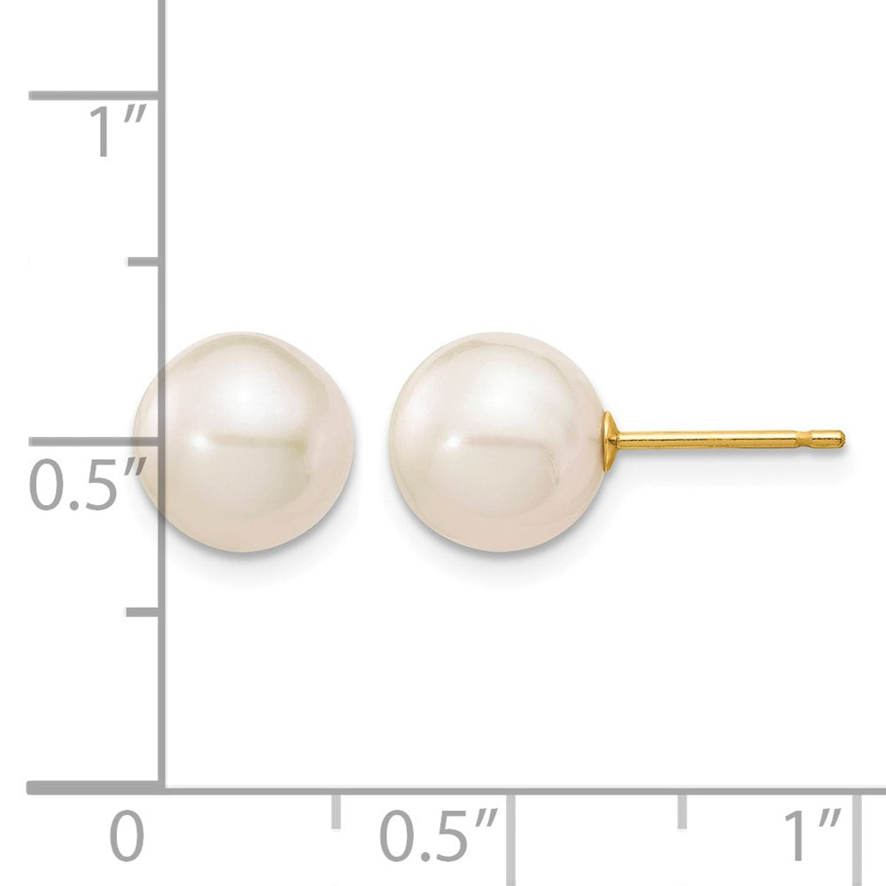 10k 8-9mm White Round Freshwater Cultured Pearl Stud Post Earrings