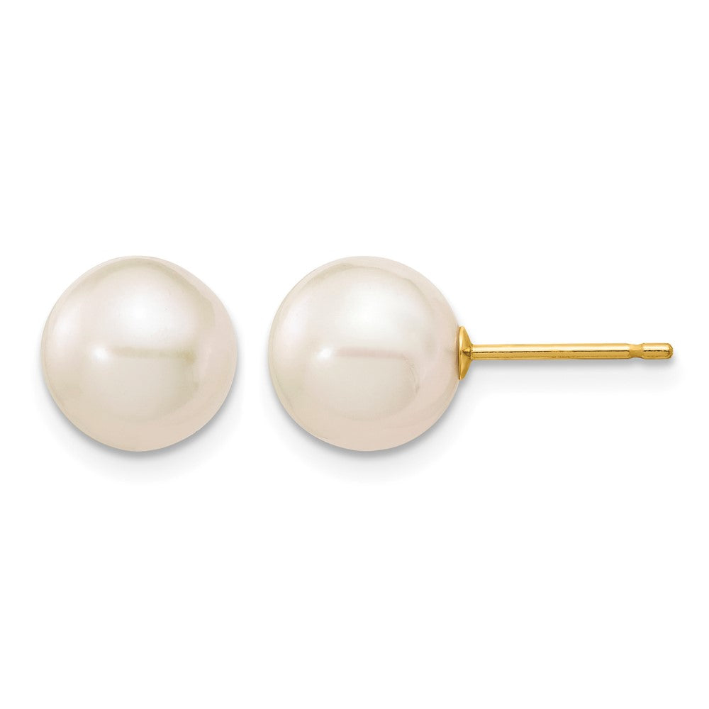 10k 8-9mm White Round Freshwater Cultured Pearl Stud Post Earrings