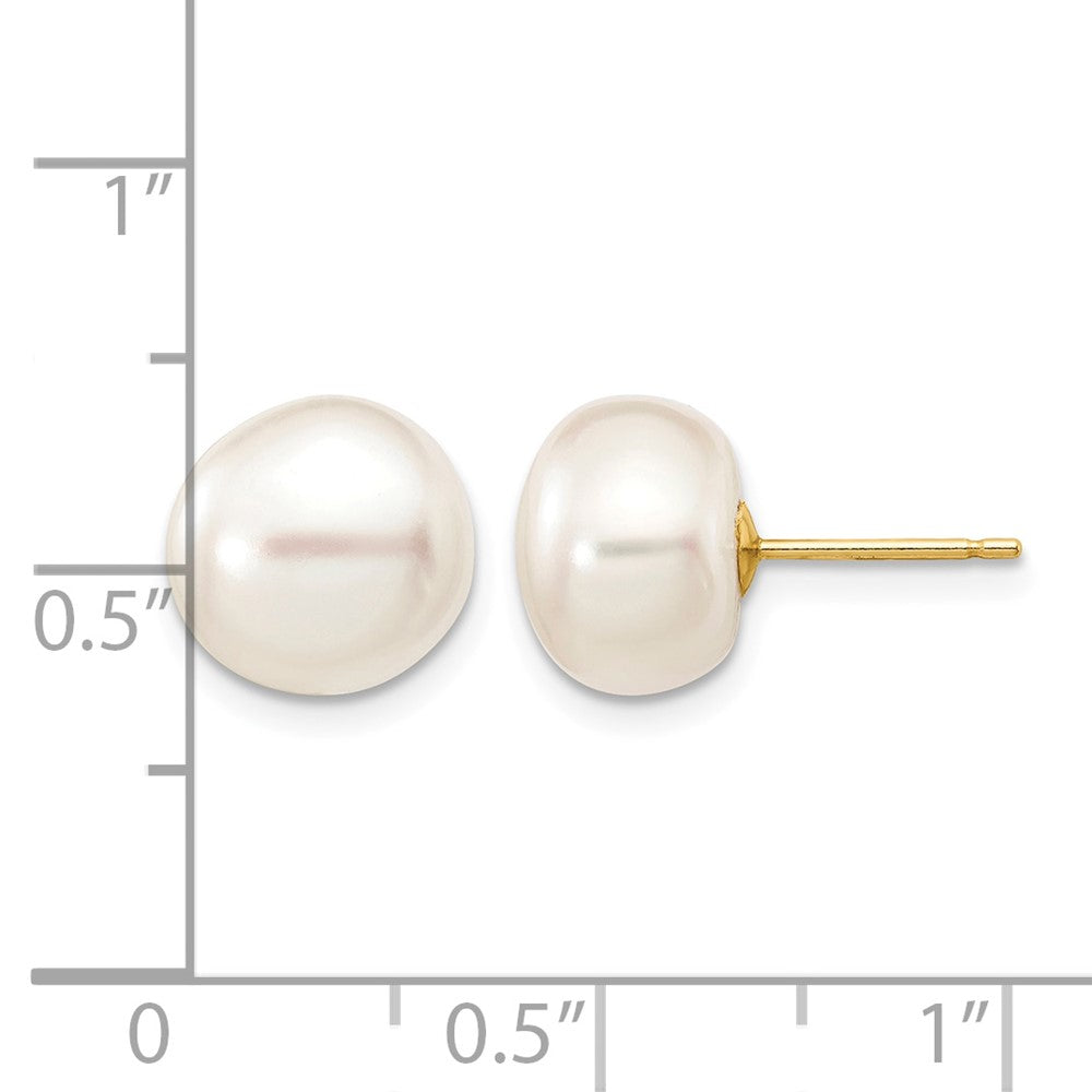 10k 9-10mm White Button Freshwater Cultured Pearl Stud Post Earrings
