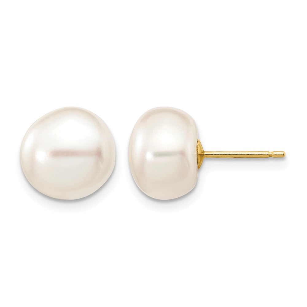 10k 9-10mm White Button Freshwater Cultured Pearl Stud Post Earrings