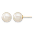 10k 9-10mm White Round Freshwater Cultured Pearl Stud Post Earrings
