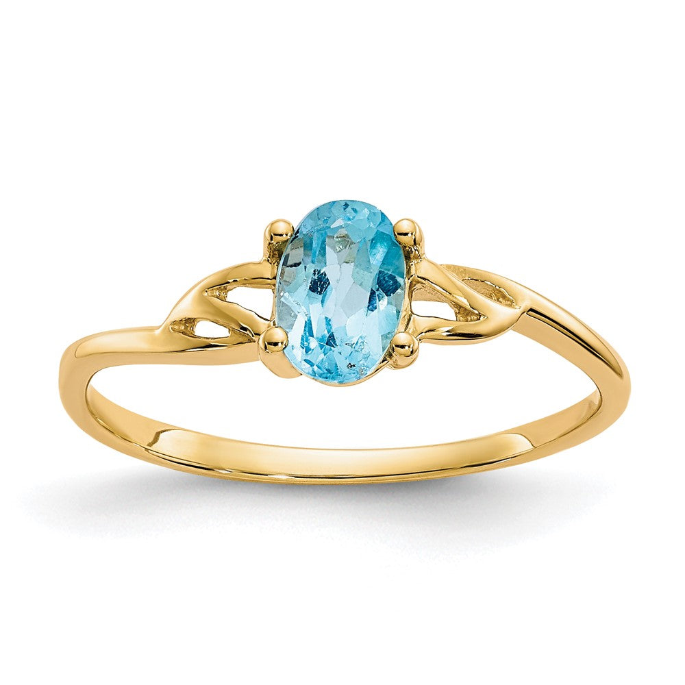 10k Polished Genuine Blue Topaz Birthstone Ring