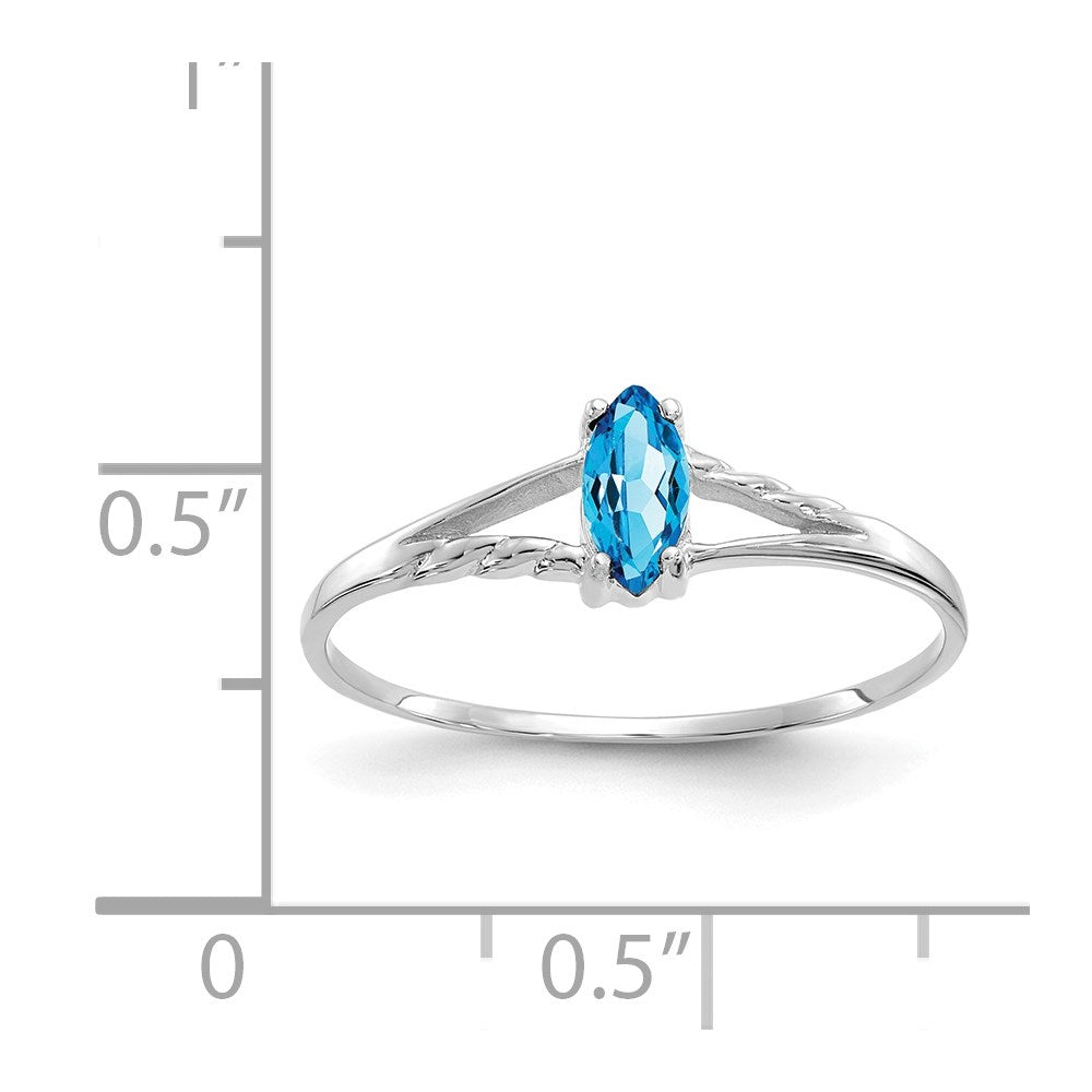 10k White Gold Polished Genuine Blue Topaz Birthstone Ring