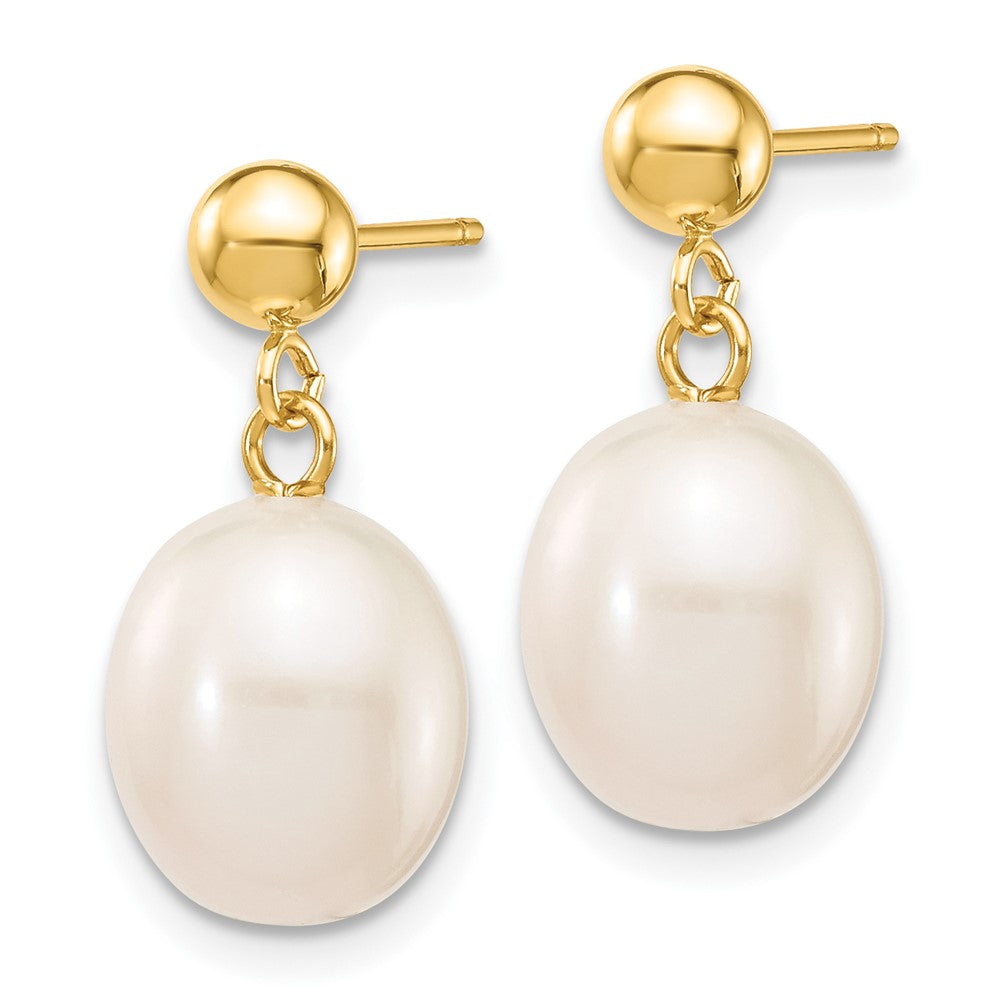 10k 8-9mm White Rice Freshwater Cultured Pearl Dangle Post Earrings