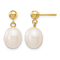 10k 8-9mm White Rice Freshwater Cultured Pearl Dangle Post Earrings