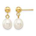 10k 6-7mm White Rice Freshwater Cultured Pearl Dangle Post Earrings