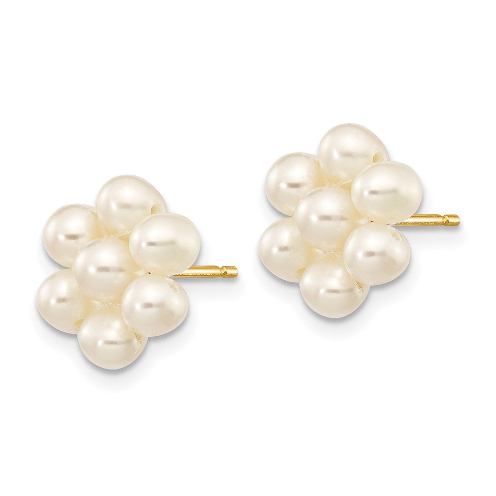 10k 3-4mm White Egg Freshwater Cultured Pearl Flower Earrings