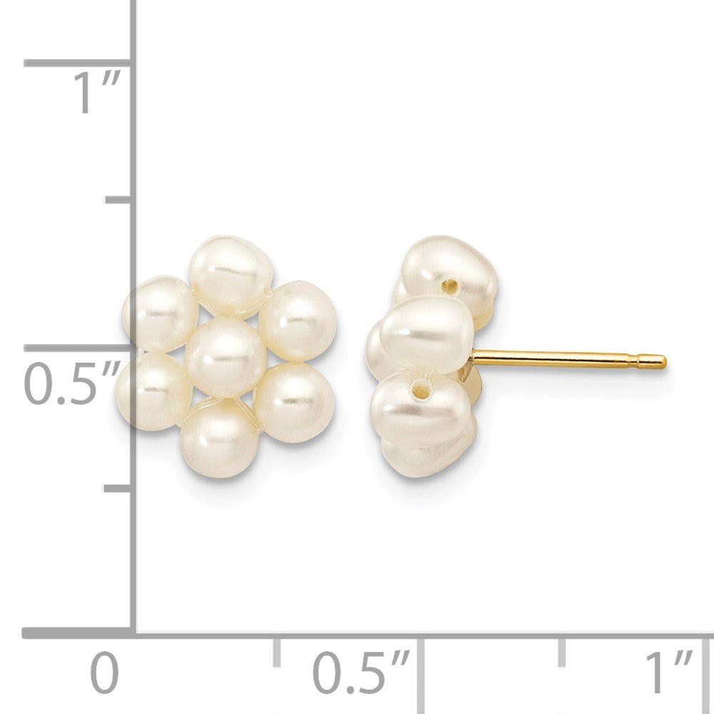 10k 3-4mm White Egg Freshwater Cultured Pearl Flower Earrings