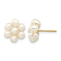 10k 3-4mm White Egg Freshwater Cultured Pearl Flower Earrings