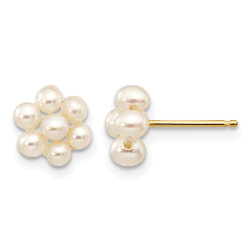 10k 2-3mm White Egg Freshwater Cultured Pearl Flower Earrings