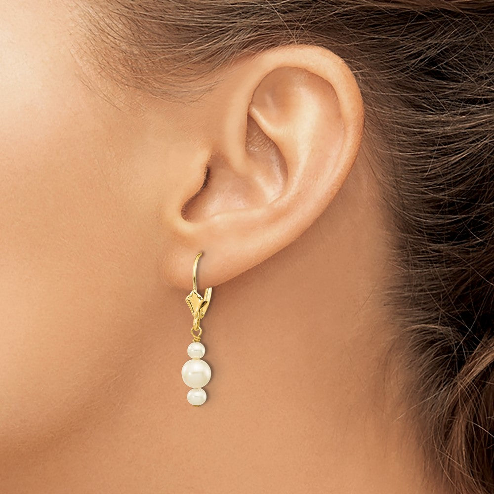 10K 3-3.5mm & 5-5.5mm Semi-Round FWC Pearl Leverback Dangle Earrings