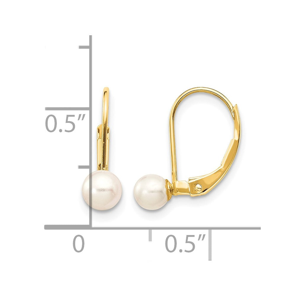 10k 4-5mm White Round Freshwater Cultured Pearl Leverback Earrings