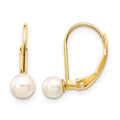 10k 4-5mm White Round Freshwater Cultured Pearl Leverback Earrings