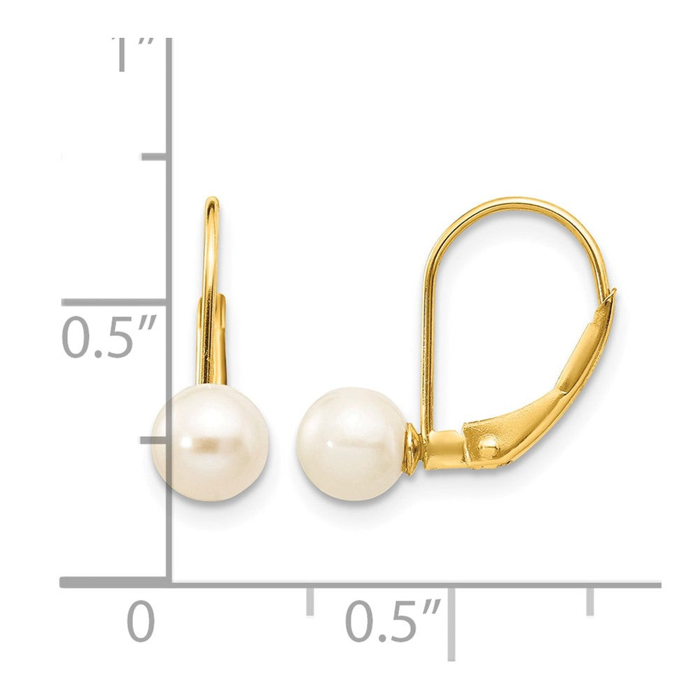 10k 5-6mm White Round Freshwater Cultured Pearl Leverback Earrings