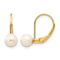 10k 5-6mm White Round Freshwater Cultured Pearl Leverback Earrings