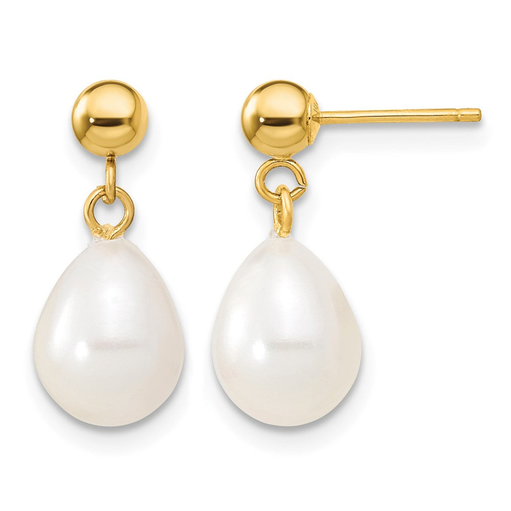 10k 7-8mm White FW Cultured Pearl Necklace and Bead Post Earring Set