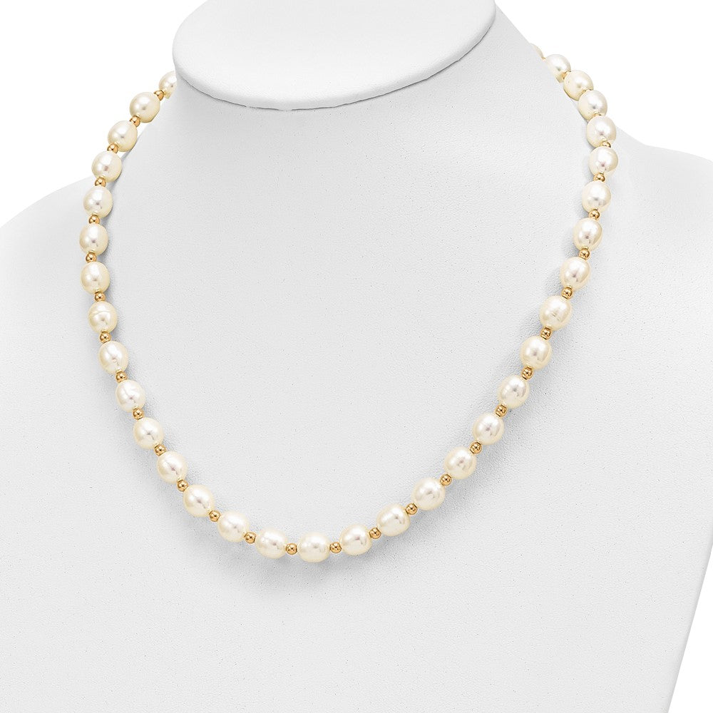 10k 7-8mm White FW Cultured Pearl Necklace and Bead Post Earring Set
