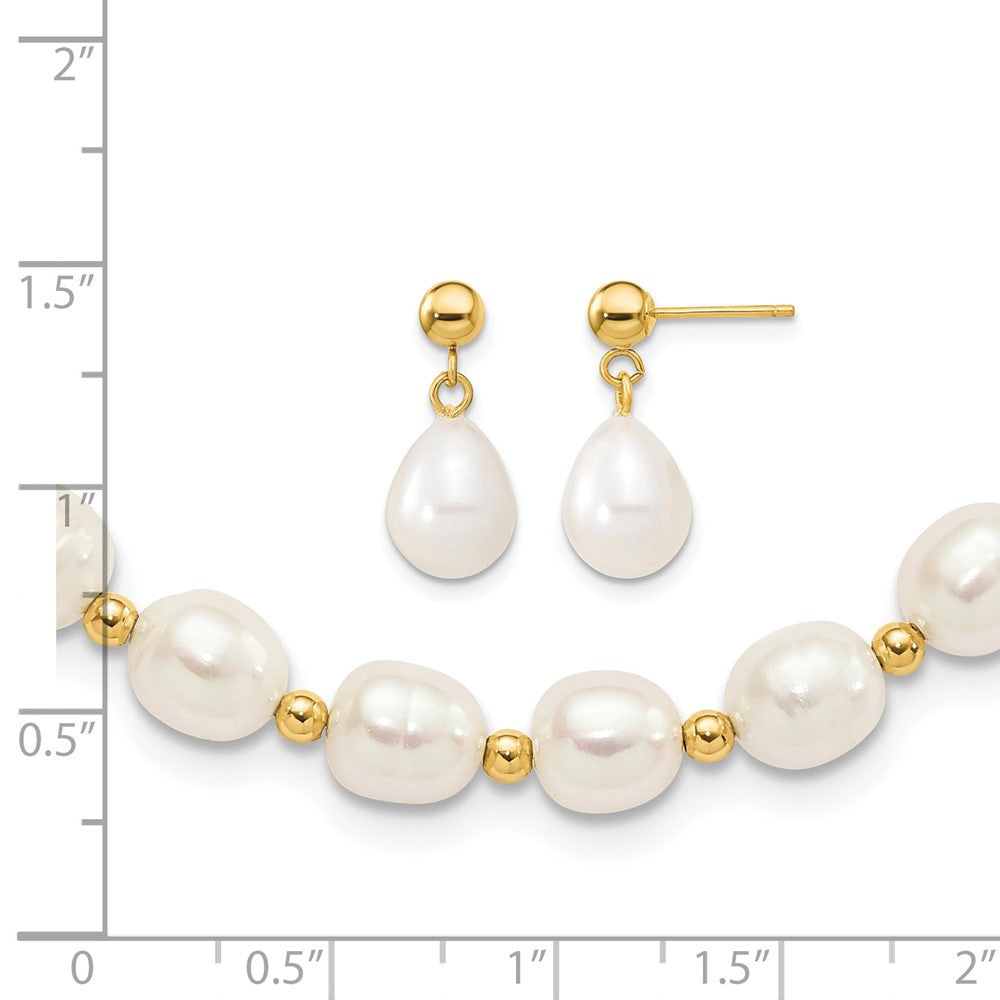 10k 7-8mm White FW Cultured Pearl Necklace and Bead Post Earring Set