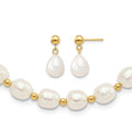 10k 7-8mm White FW Cultured Pearl Necklace and Bead Post Earring Set
