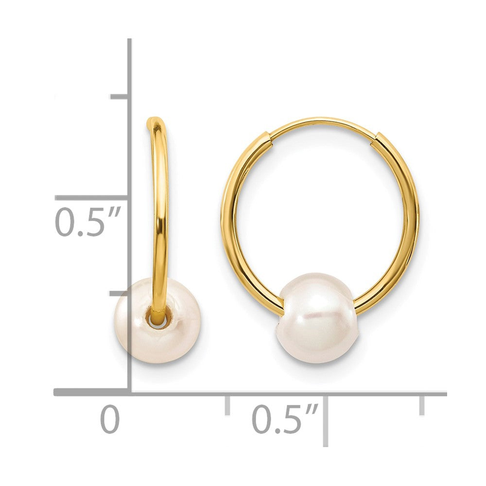 10k 5-6mm White Semi-round Freshwater Cultured Pearl Endless Hoop Earrings
