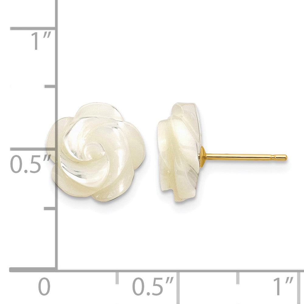 10k 10mm White Mother of Pearl Flower Design Post Stud Earrings