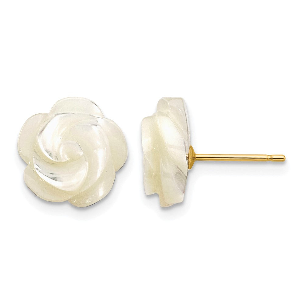 10k 10mm White Mother of Pearl Flower Design Post Stud Earrings