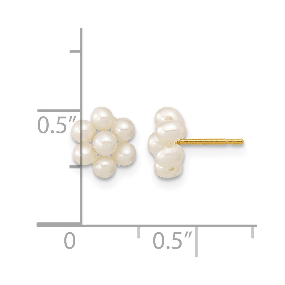 10k 2-3mm White Button Freshwater Cultured Pearl Flower Earrings