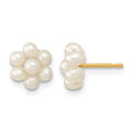 10k 2-3mm White Button Freshwater Cultured Pearl Flower Earrings