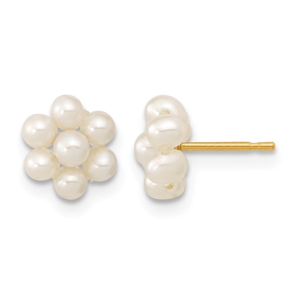 10k 2-3mm White Button Freshwater Cultured Pearl Flower Earrings