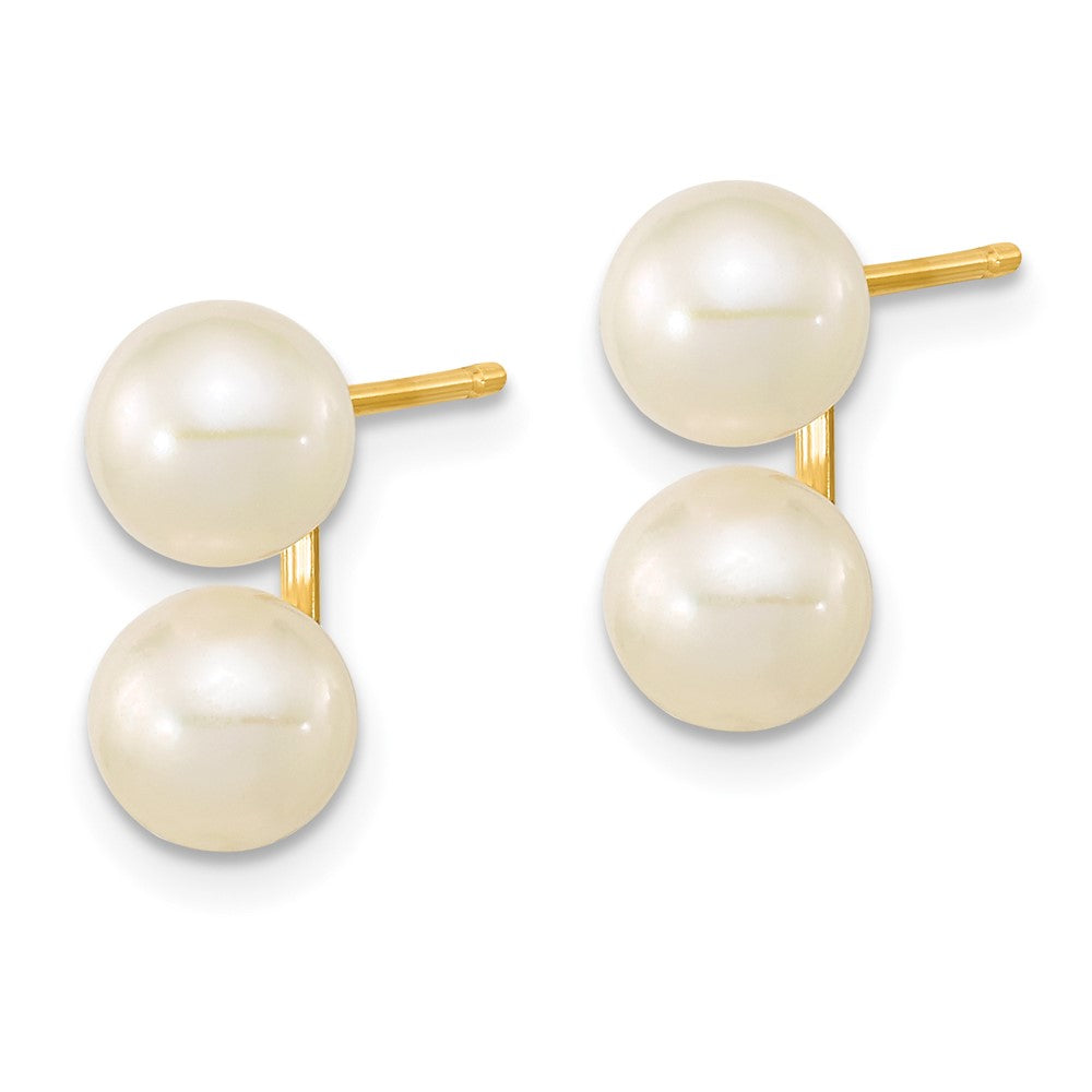 10k 6-7mm White Round FW Cultured Double Pearl Post Earrings