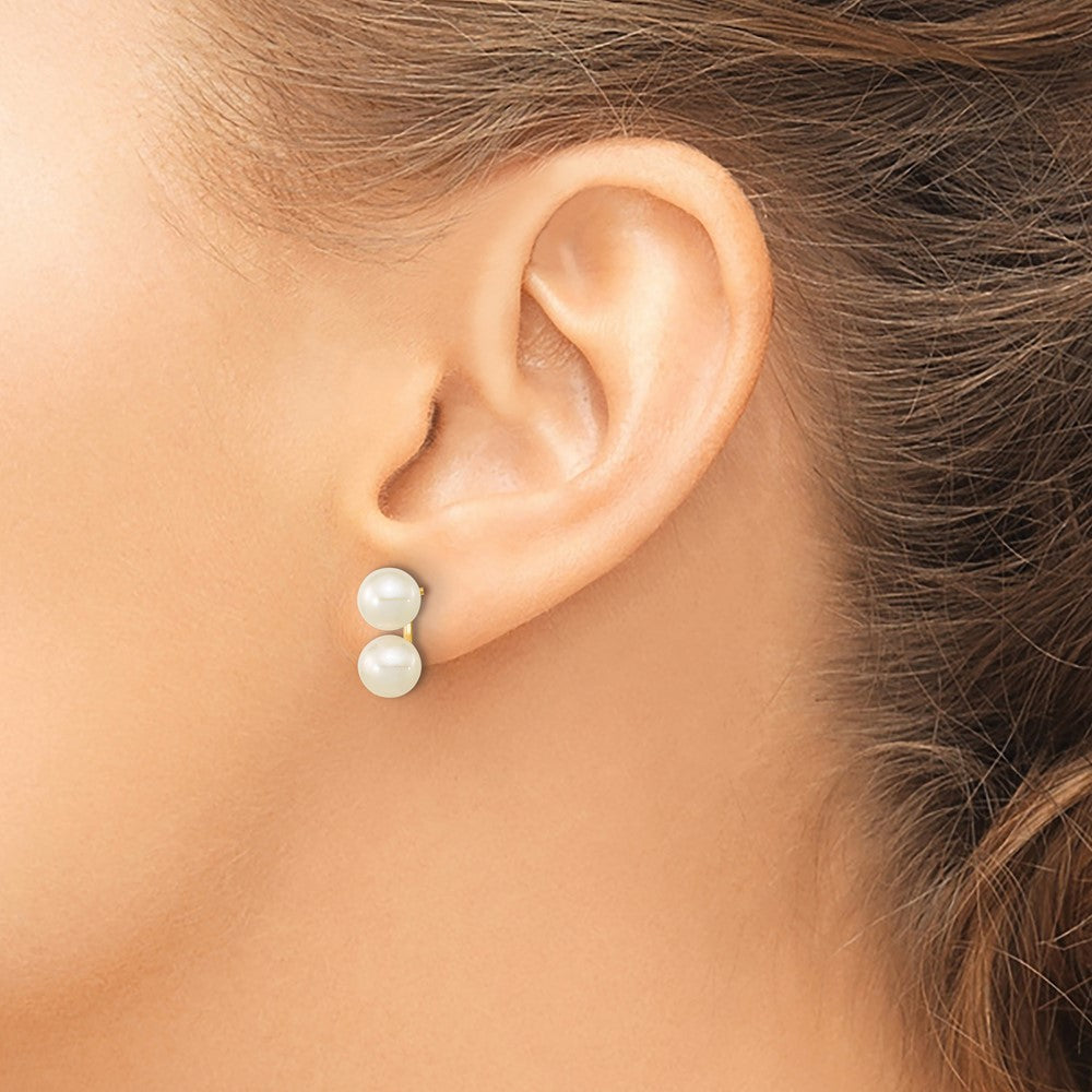 10k 6-7mm White Round FW Cultured Double Pearl Post Earrings