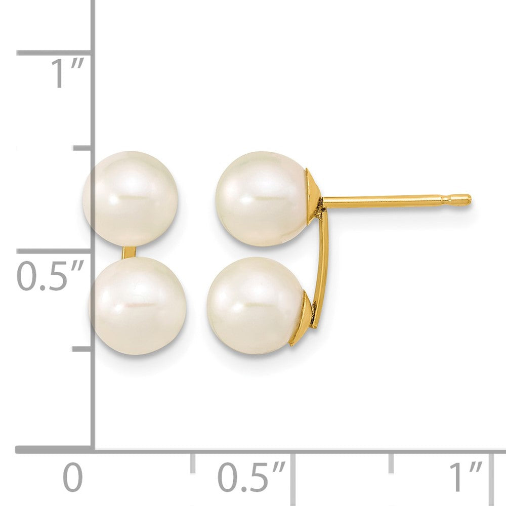 10k 6-7mm White Round FW Cultured Double Pearl Post Earrings