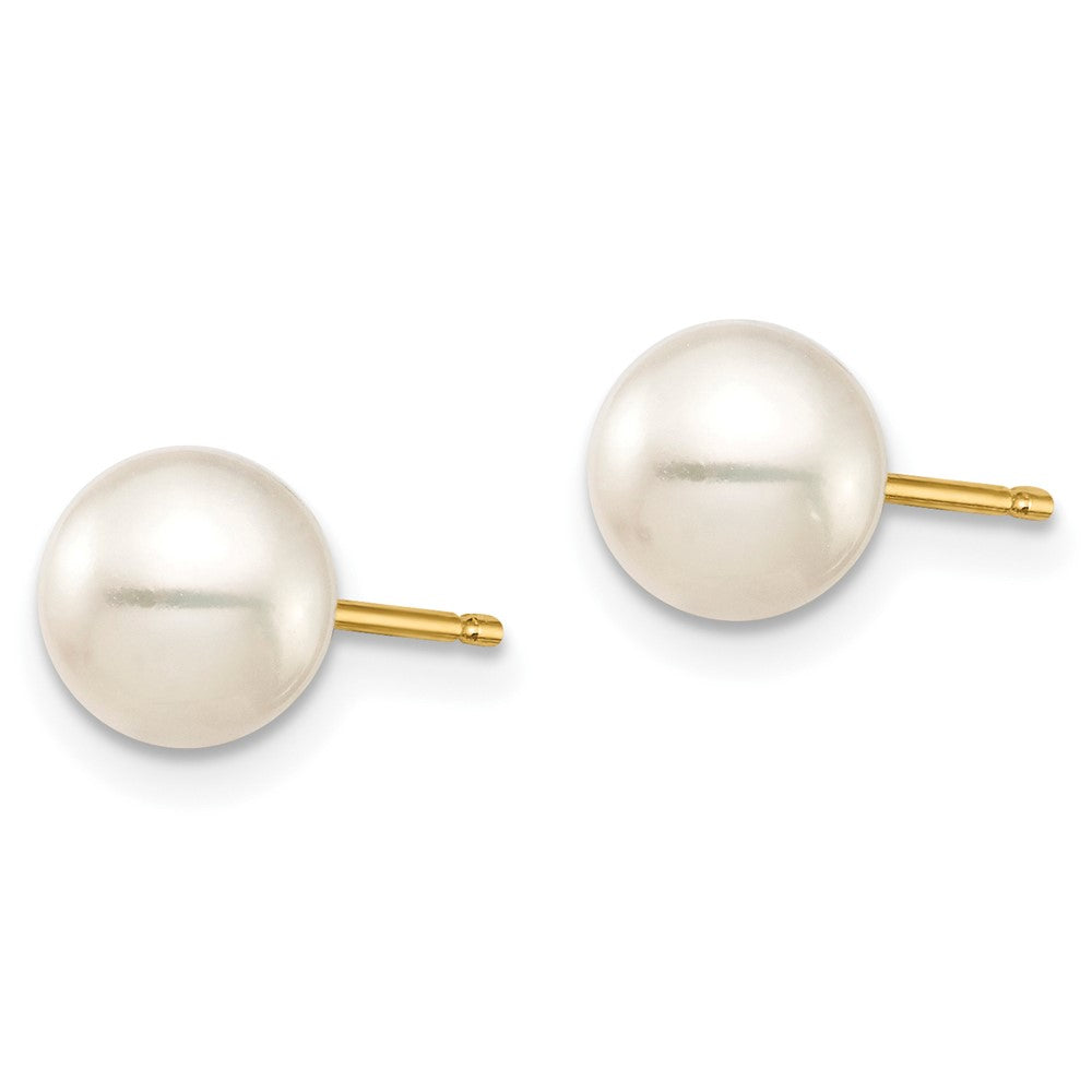 10K 6-7mm White & Black Round FWC Pearl 2 pair Stud Post Earrings Set