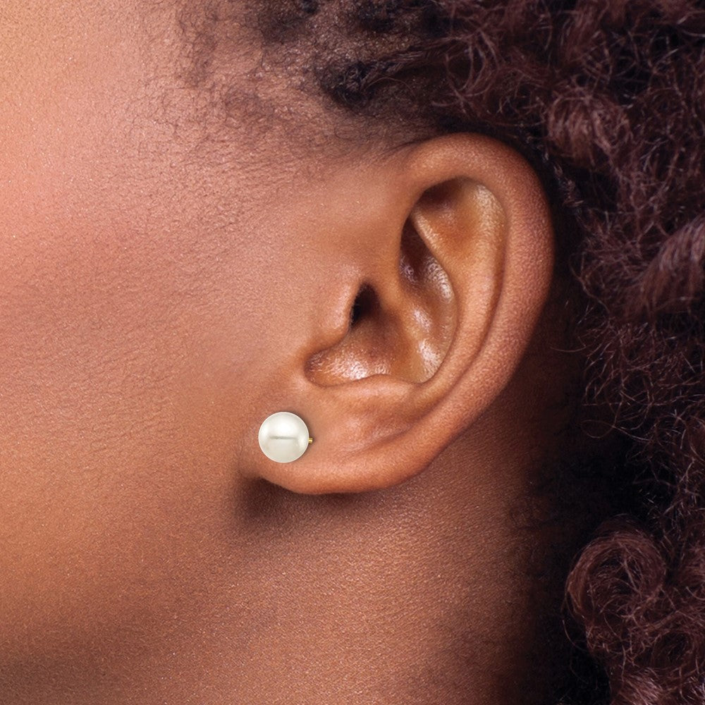 10K 6-7mm White & Black Round FWC Pearl 2 pair Stud Post Earrings Set