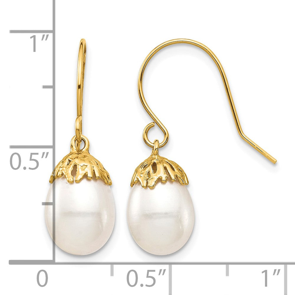 10K 7-8mm White Rice Freshwater Cultured Pearl Dangle Earrings